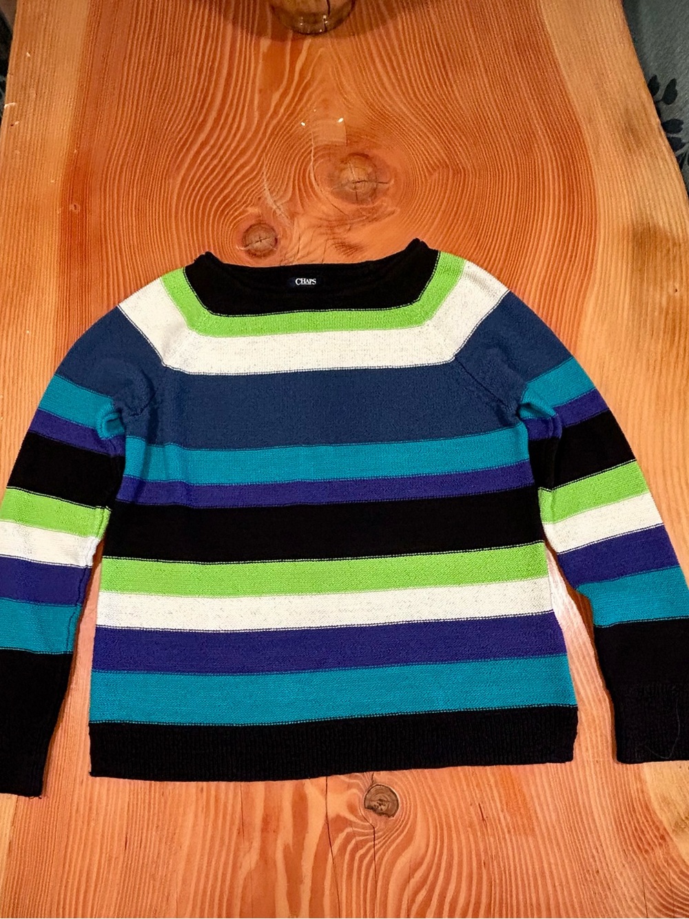 Chaps Striped Crewneck Sweater - Black, Green, Blue, Teal, White